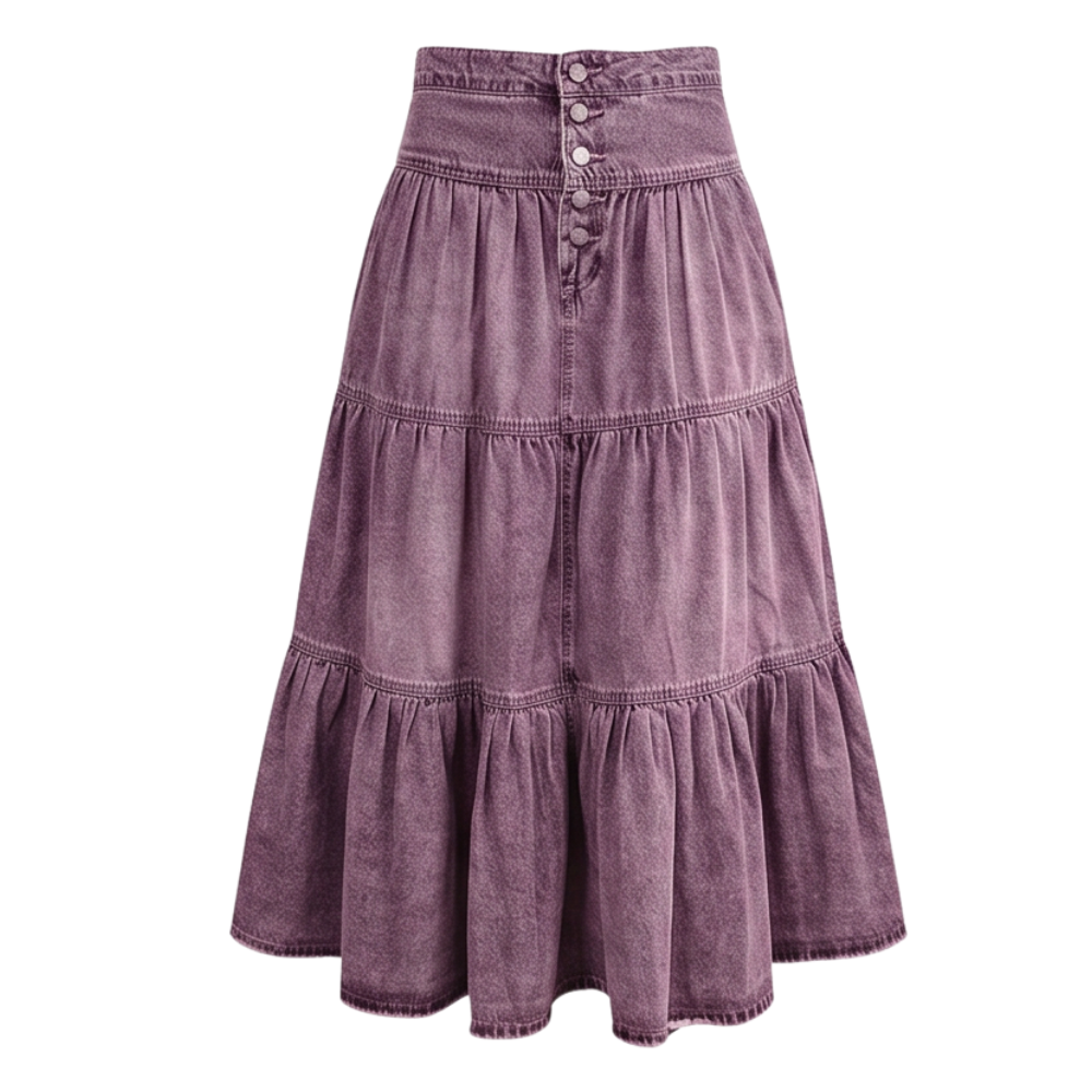 Soléra - Women's Soft Button-Front Denim Maxi Skirt