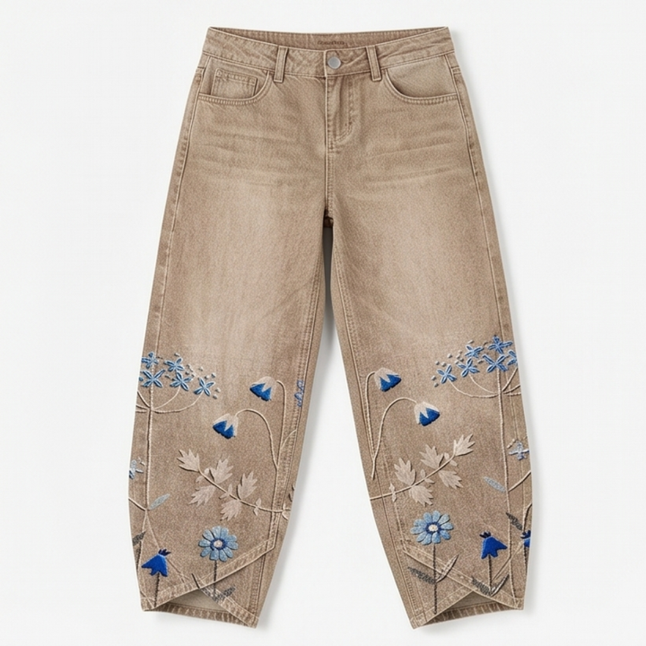 Bloomara™ – Embroidered Wide-Leg Jeans with Tulip Hem