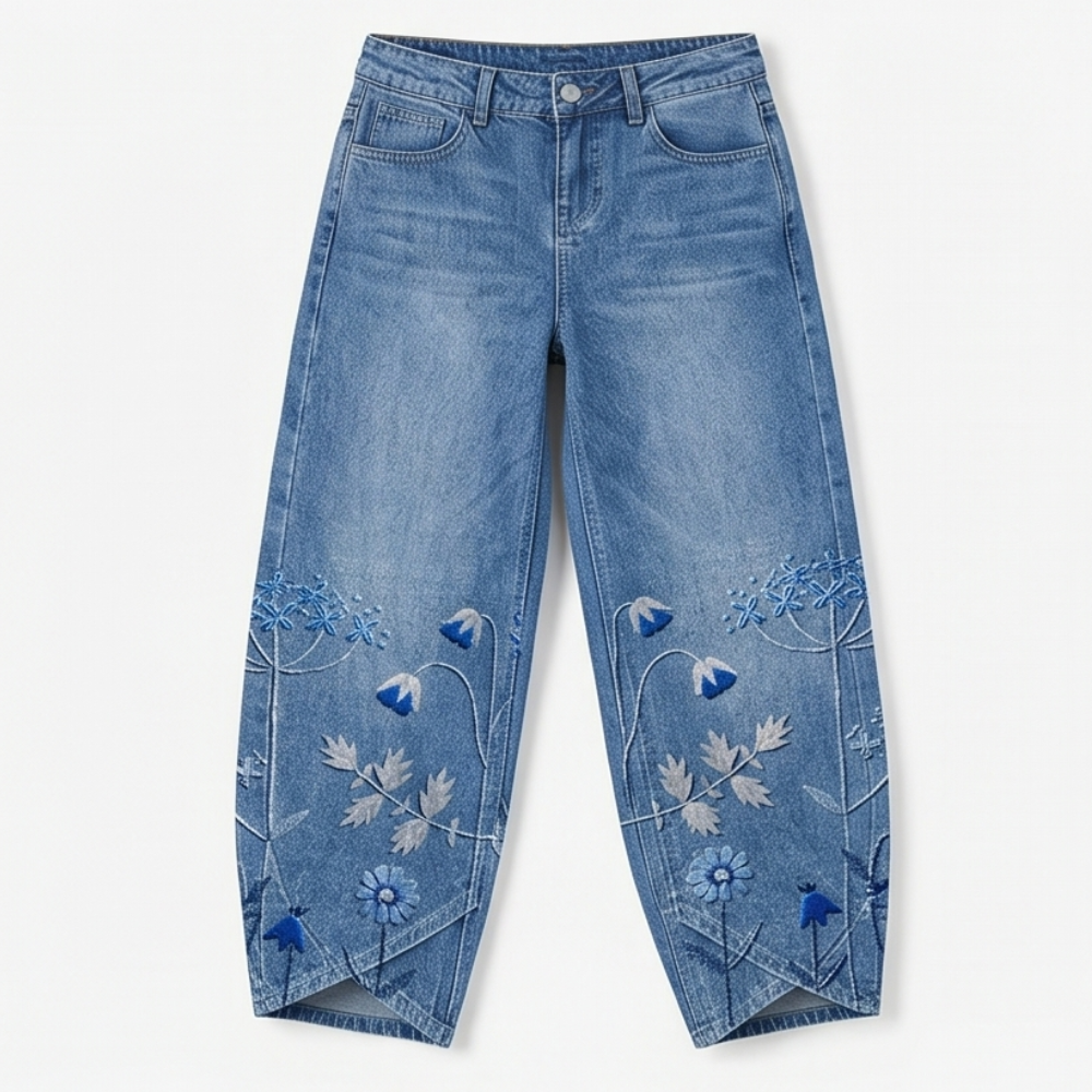 Bloomara™ – Embroidered Wide-Leg Jeans with Tulip Hem