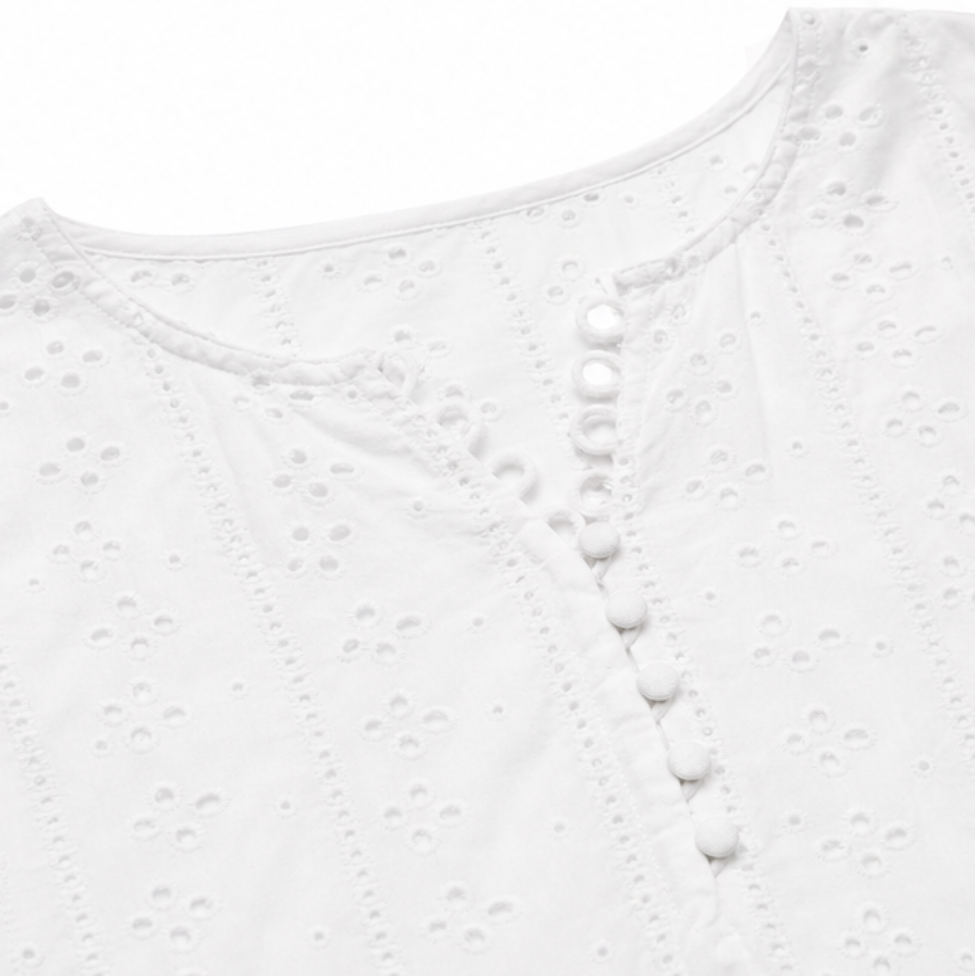 Lunavia – Eyelet V Neck Midi Dress with Tie Sleeves and Pockets