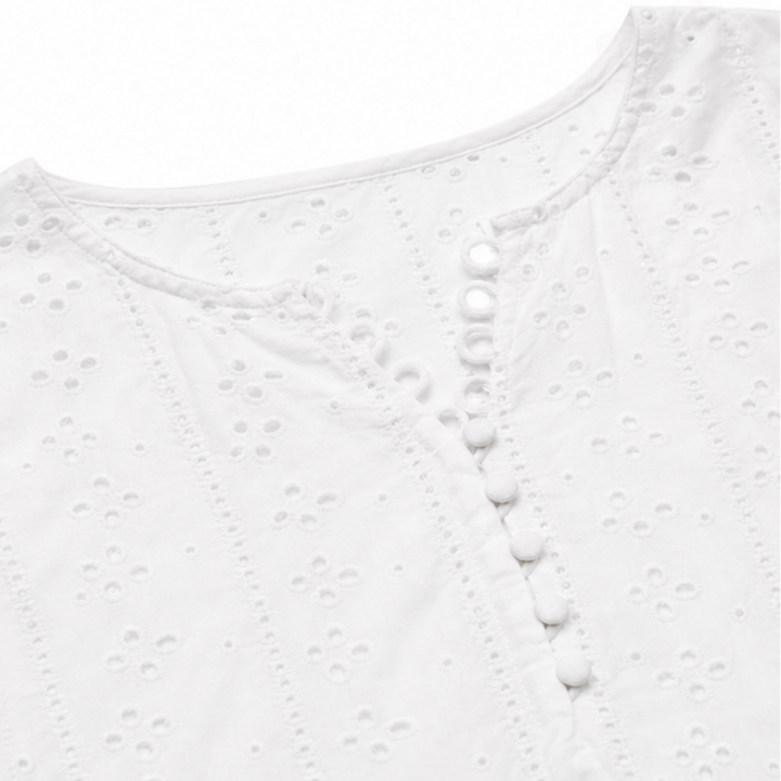 Lunavia – Eyelet V Neck Midi Dress with Tie Sleeves and Pockets