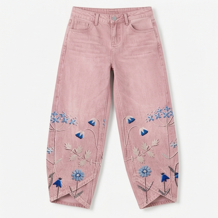 Bloomara™ – Embroidered Wide-Leg Jeans with Tulip Hem