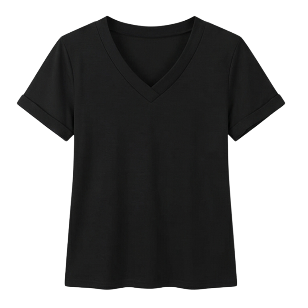 Lunavia™ – Soft V-Neck Tee with Rolled Cuffs