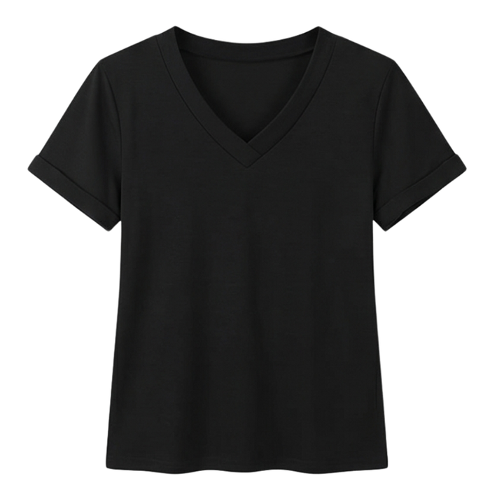 Lunavia™ – Soft V-Neck Tee with Rolled Cuffs