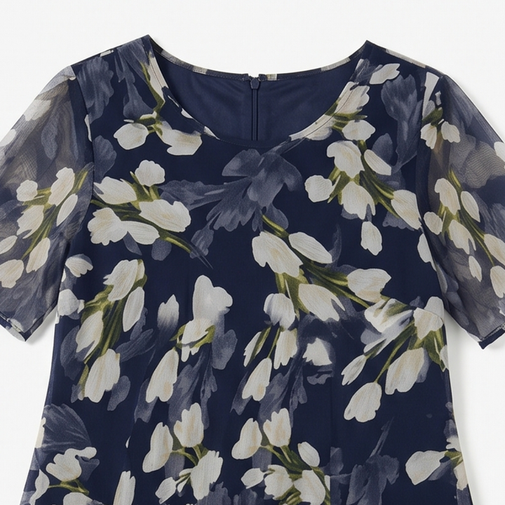 Florenza™ – Elegant Navy Floral Midi Dress