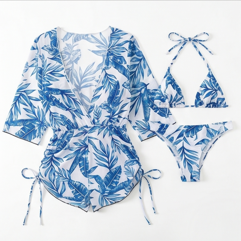 Lunavera™ – Tropical 3-Piece Swim Set with Kimono Cover