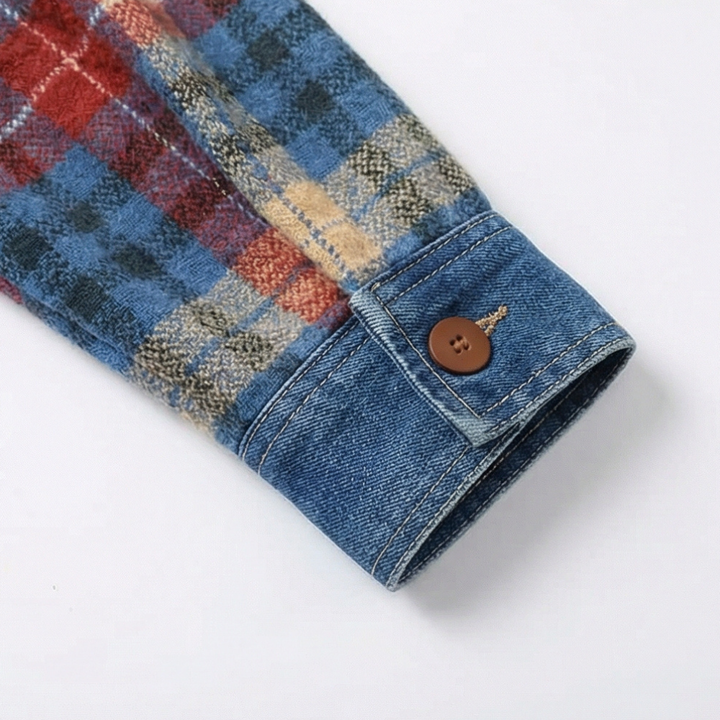 Weslyn™ - Contrast Denim Plaid Hooded Jacket