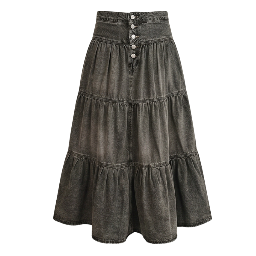 Soléra - Women's Soft Button-Front Denim Maxi Skirt