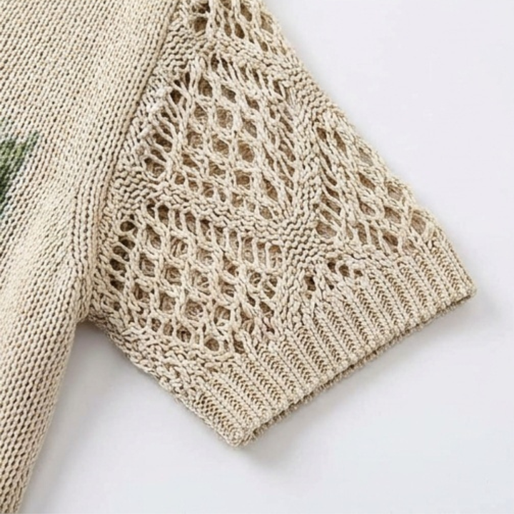 Rosavelle - Women's Crochet Sleeve Floral Knit Top