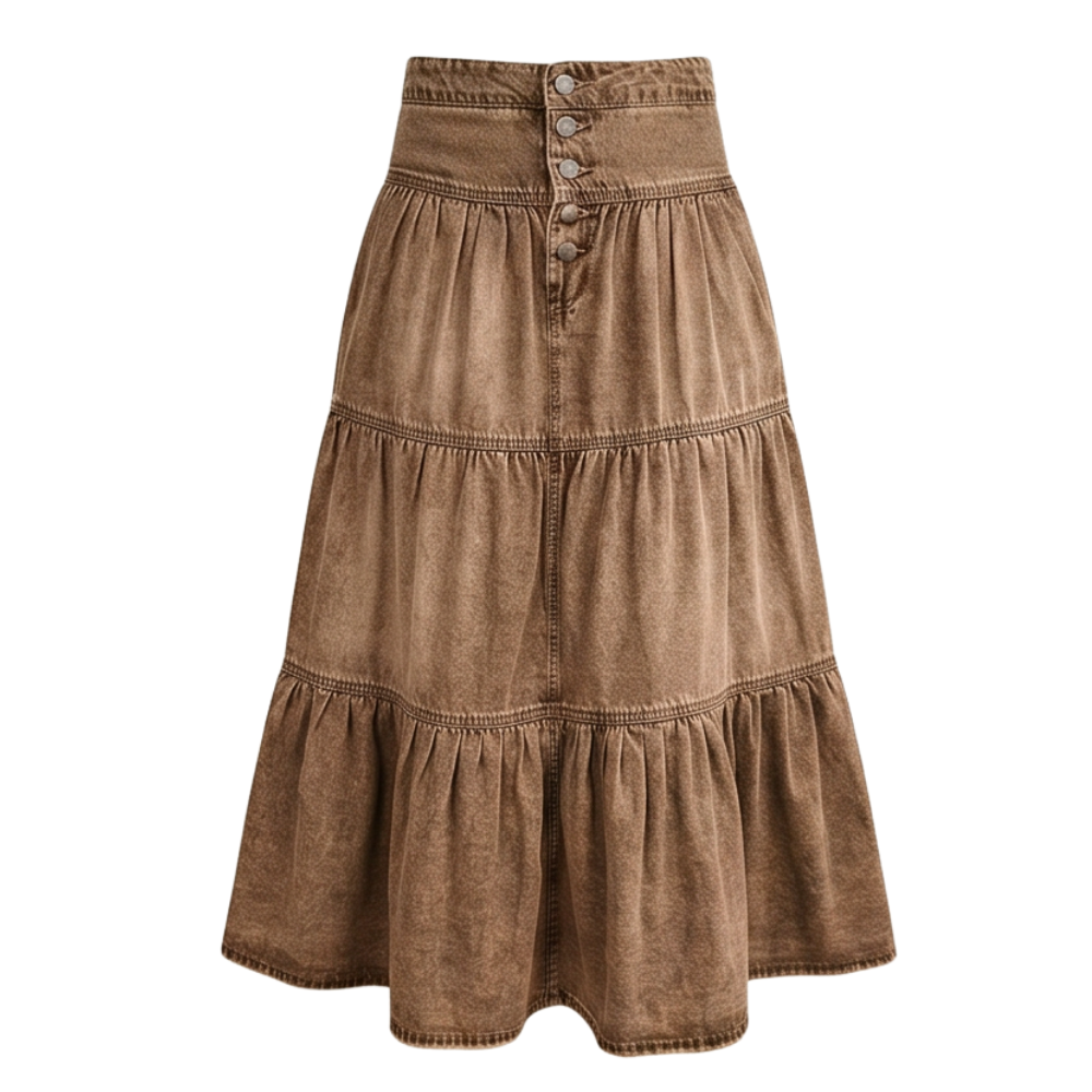 Soléra - Women's Soft Button-Front Denim Maxi Skirt