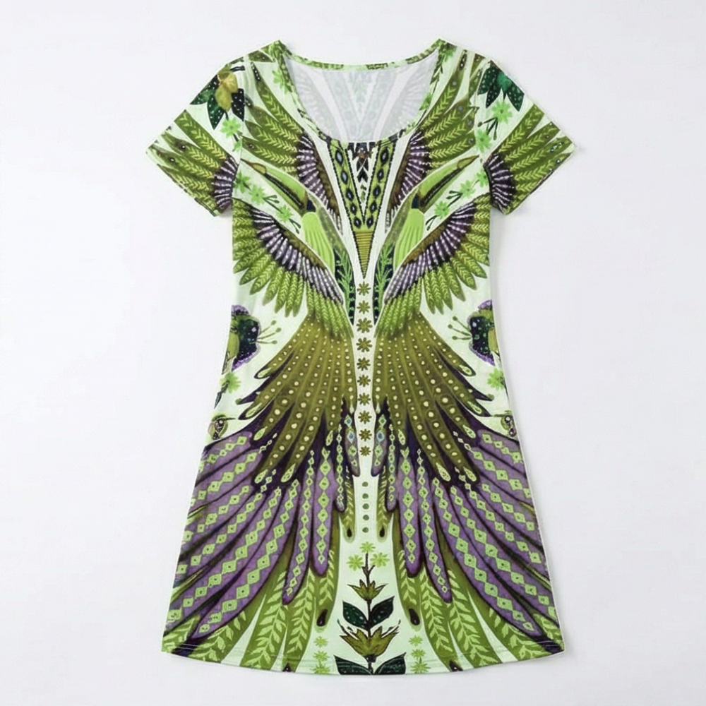 Vivara™ – Bold Peacock Wingspan Summer Dress