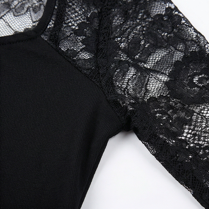 Lacelle™ – Sheer Floral Lace Sleeve Top