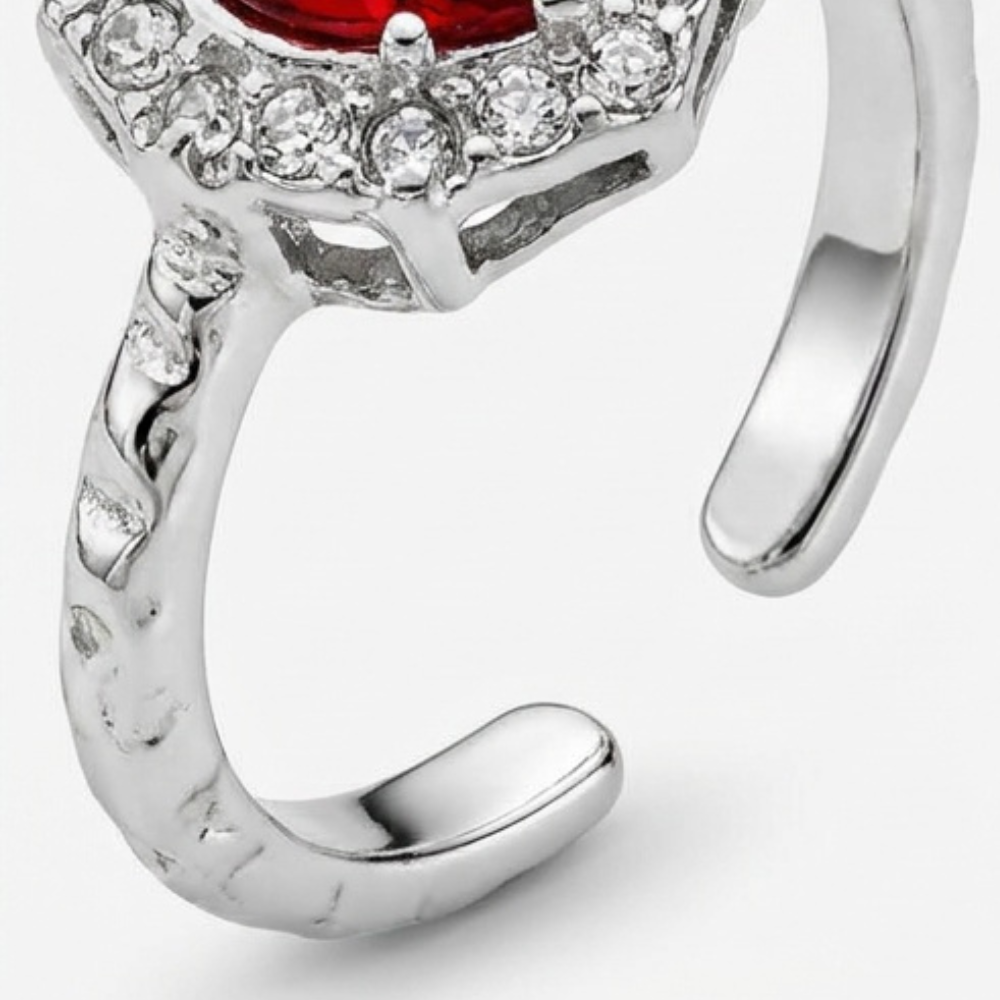 Noctelle™ Pierced Heart Ring Set with Garnet Stone