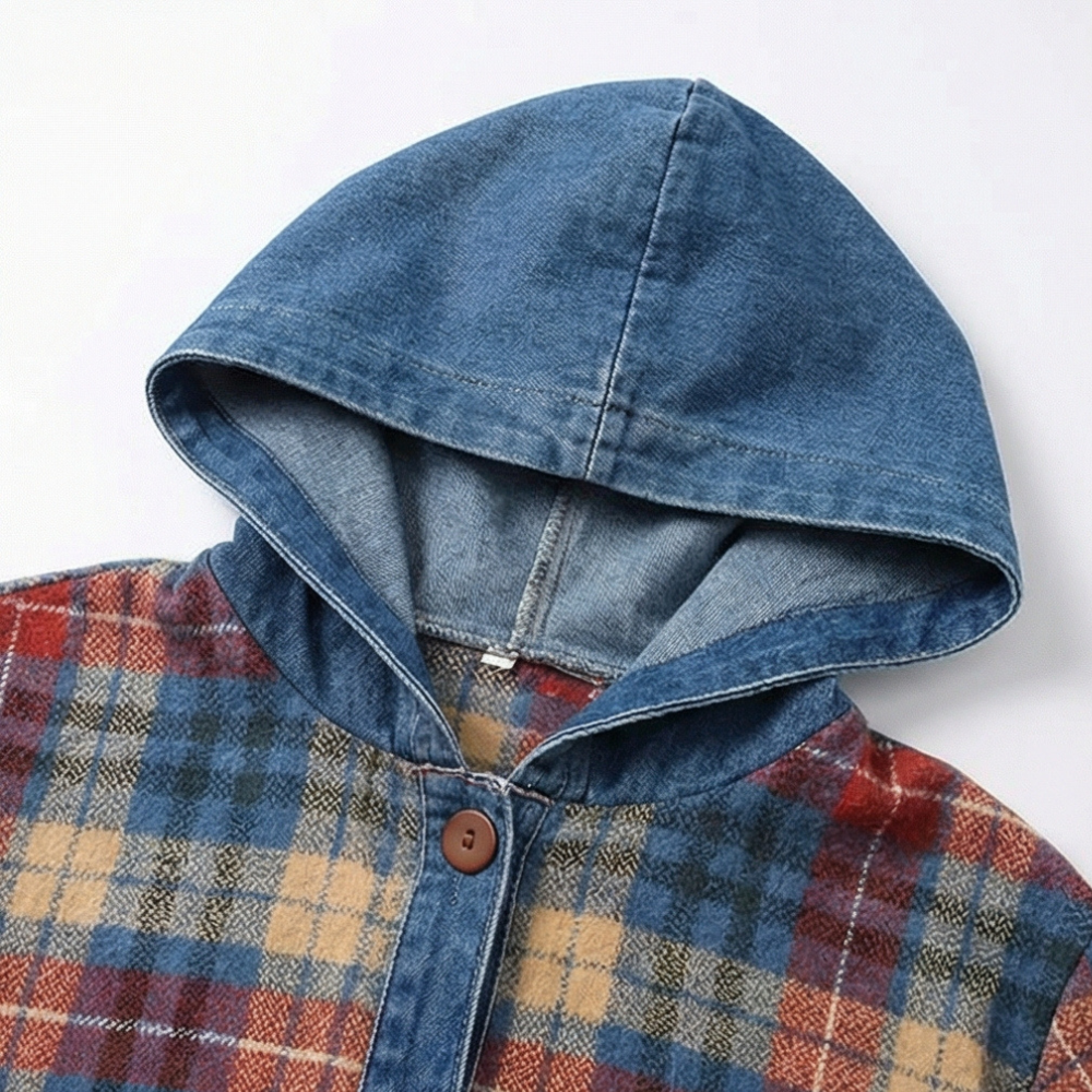 Weslyn™ - Contrast Denim Plaid Hooded Jacket