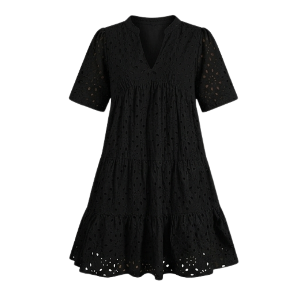 Wearbella™ – Flowy V-Neck Eyelet Dress for Curvy Fit