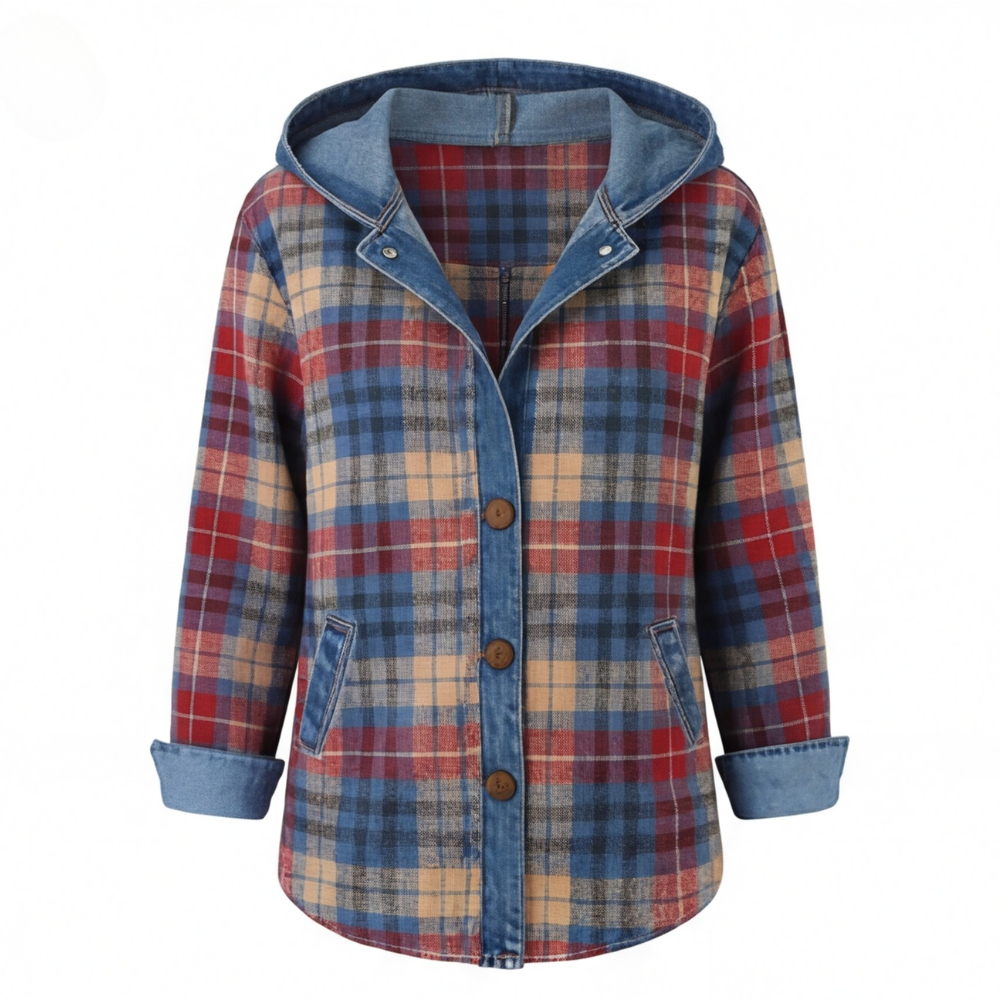 Weslyn™ - Contrast Denim Plaid Hooded Jacket