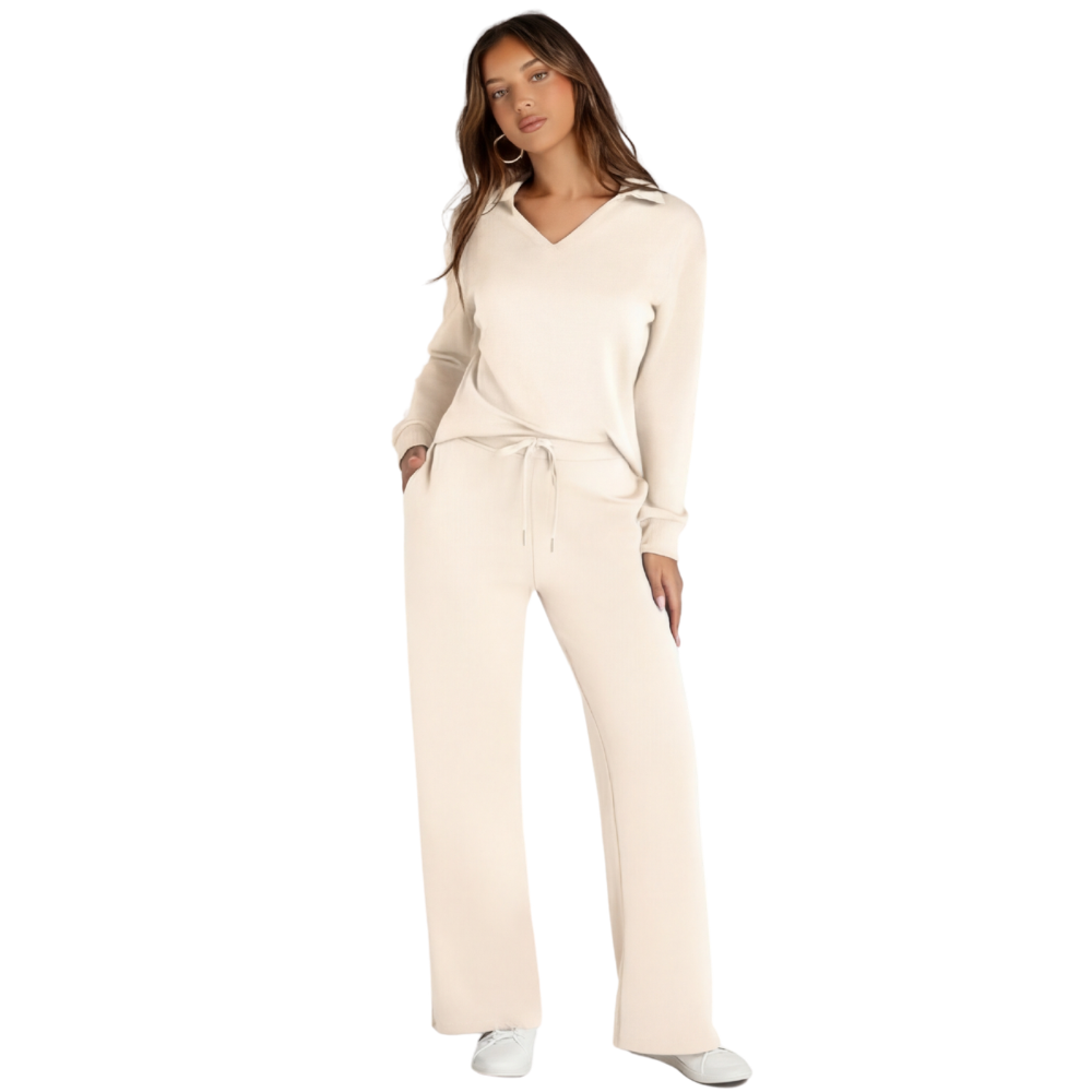 Velaire™ – V Neck Blouse and Wide Leg Pants Set
