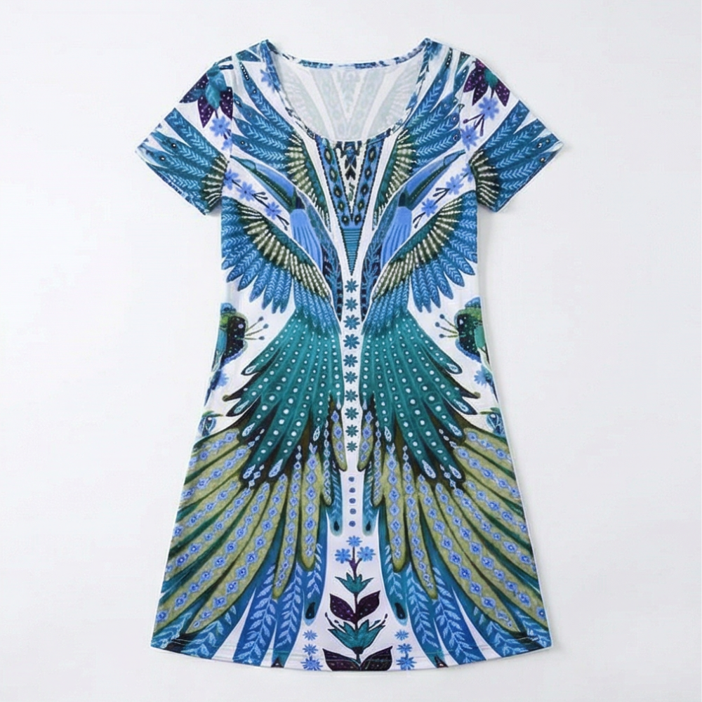 Vivara™ – Bold Peacock Wingspan Summer Dress