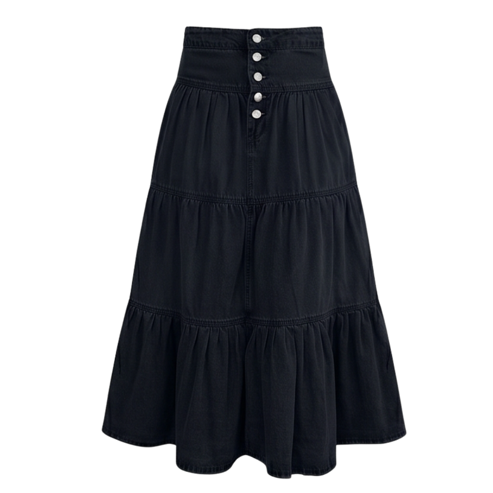 Soléra - Women's Soft Button-Front Denim Maxi Skirt