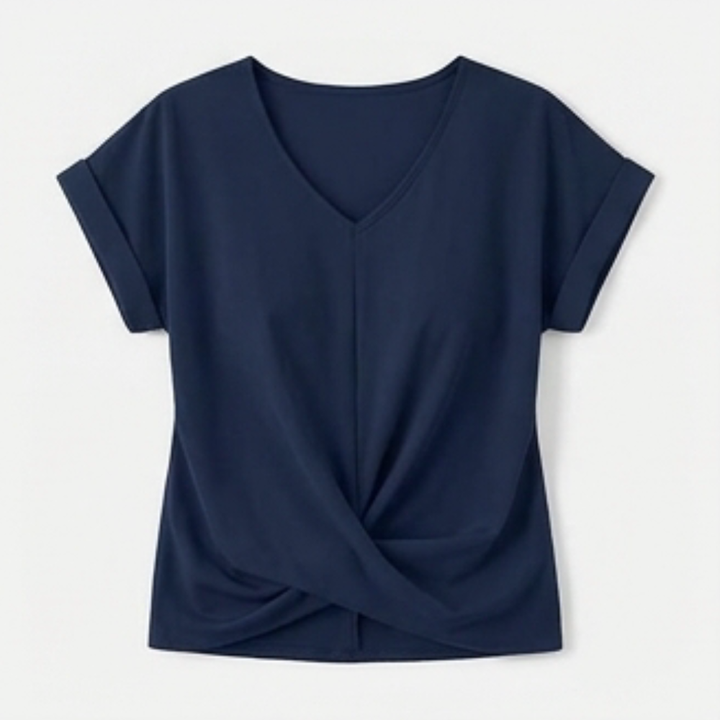 Veluna™ - Twist-Knot V-Neck Top for Effortless Everyday Style