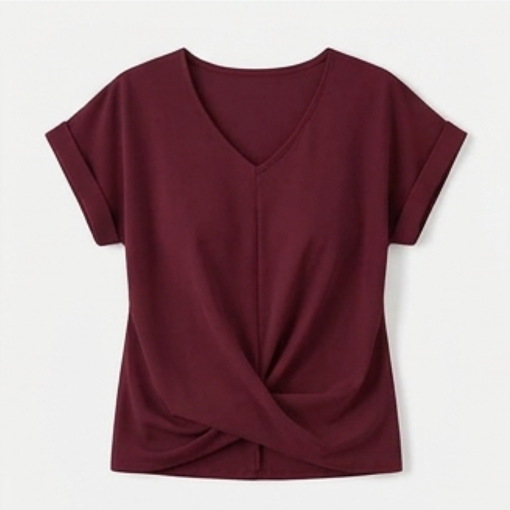 Veluna™ - Twist-Knot V-Neck Top for Effortless Everyday Style