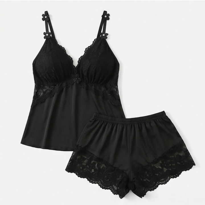 Lunessa™ — Lace Trim Satin Pajama Set