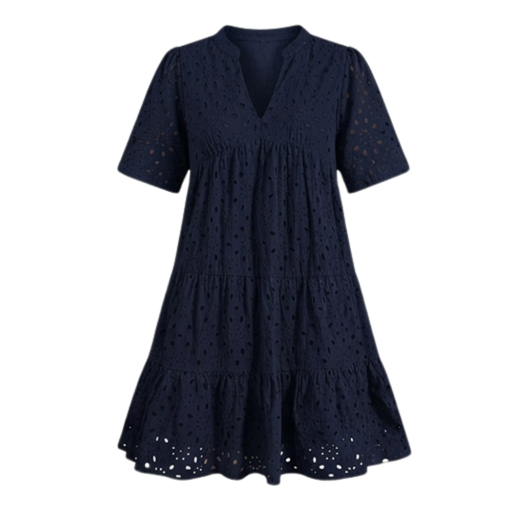 Wearbella™ – Flowy V-Neck Eyelet Dress for Curvy Fit