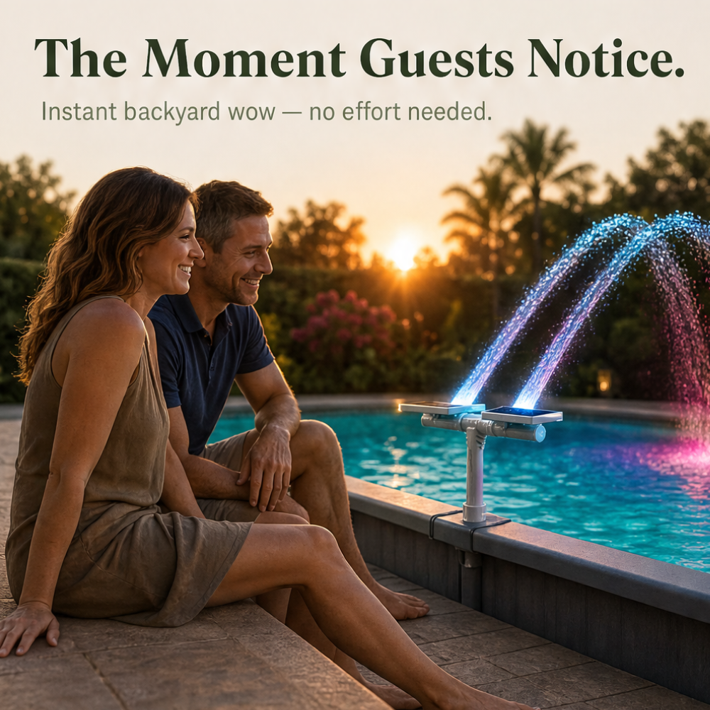 Lumiflow™ – Solar Pool Fountain with RGB Color Lights and Dual Spray