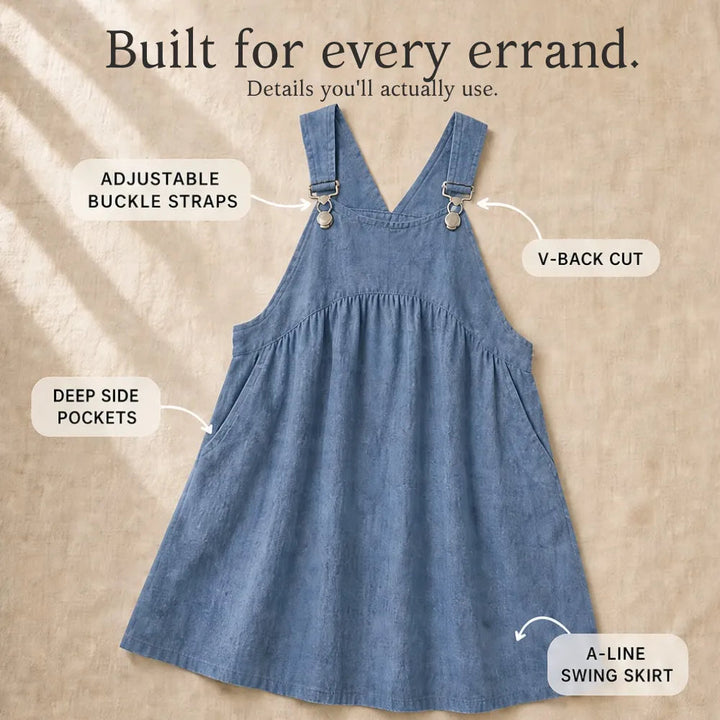 Cloverly – Empire-Waist Pinafore Babydoll Dress with Pockets, Plus Size 0XL–5XL
