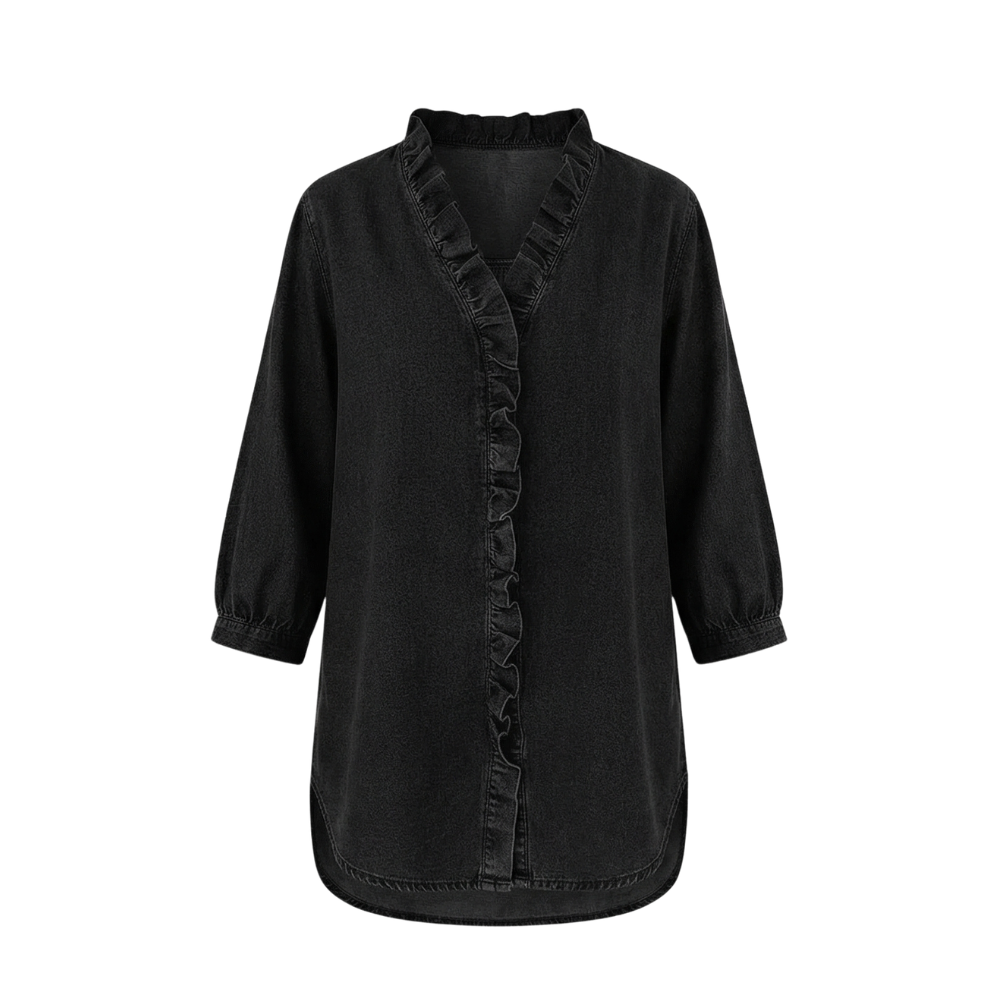 Vivara™ – Soft Ruffle V Neck Denim Blouse