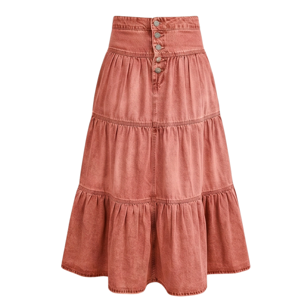 Soléra - Women's Soft Button-Front Denim Maxi Skirt