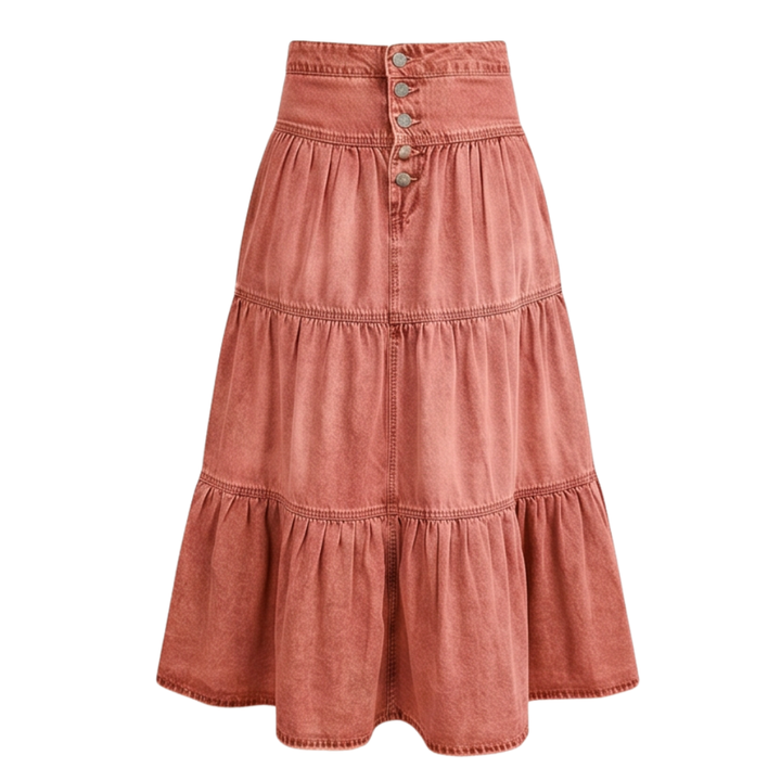 Soléra - Women's Soft Button-Front Denim Maxi Skirt