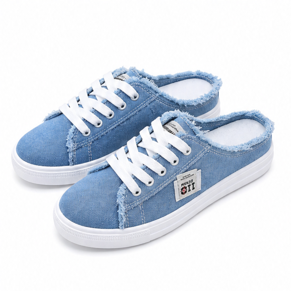 Vellora™ – Frayed Denim Slip-On Sneakers