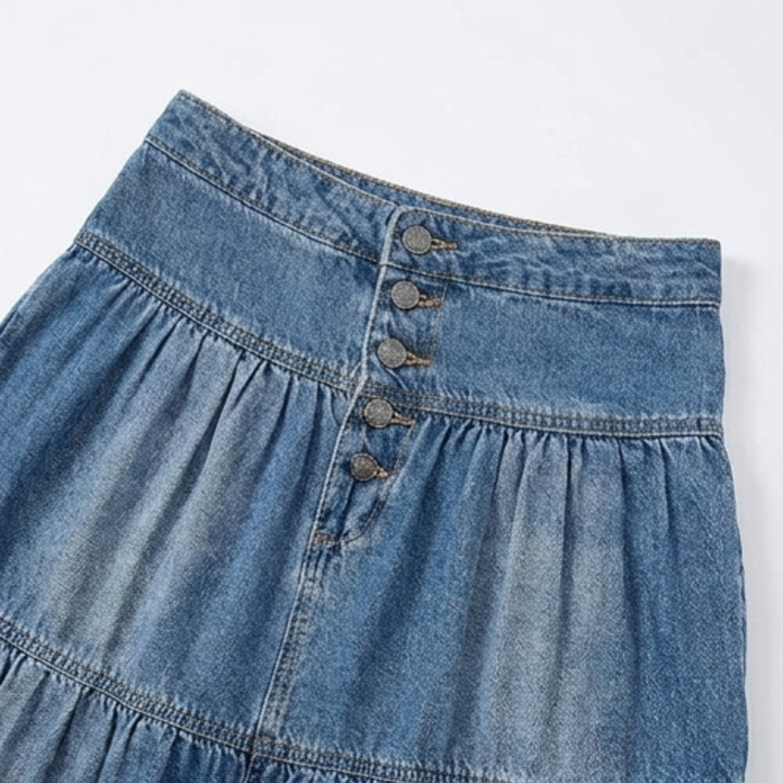 Soléra - Women's Soft Button-Front Denim Maxi Skirt
