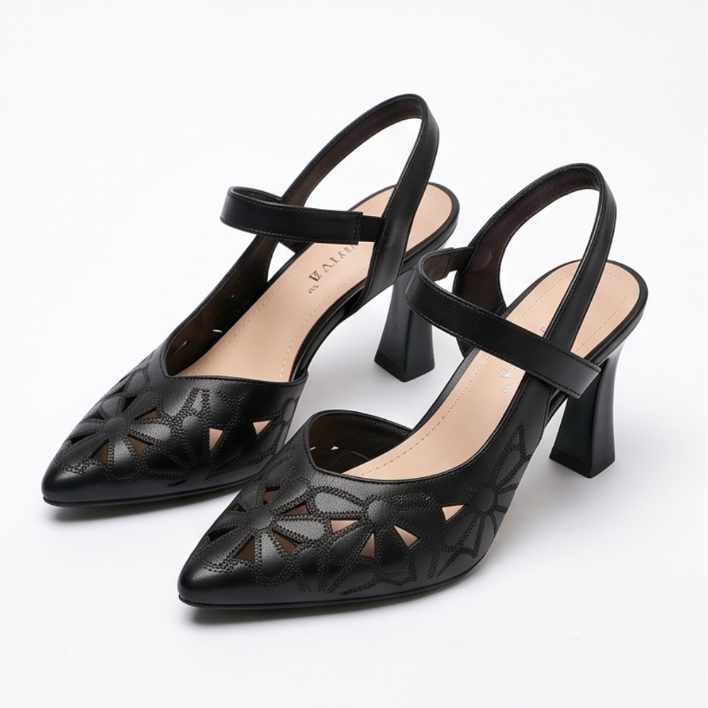 Floriva™ - Floral Cut-Out Pointed-Toe Slingback Heels