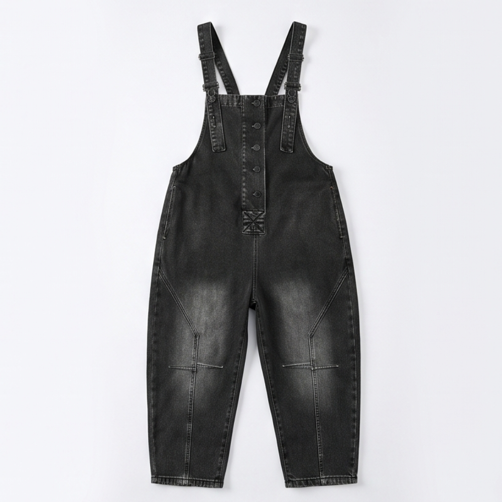 Curvella™ – Button-Front Tapered Denim Overalls