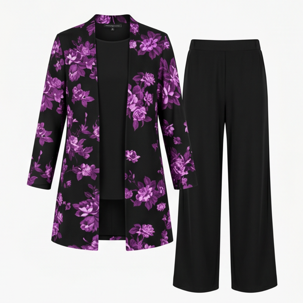 Trielle - Women's Elegant 3-Piece Floral Pantsuit Set