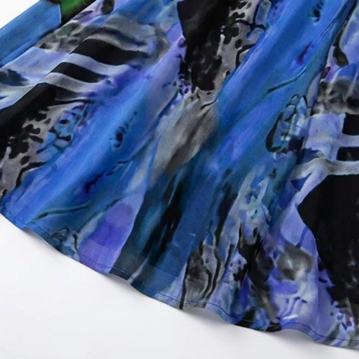 Phaeline™ - Printed Midi Dress with Attached Cardigan