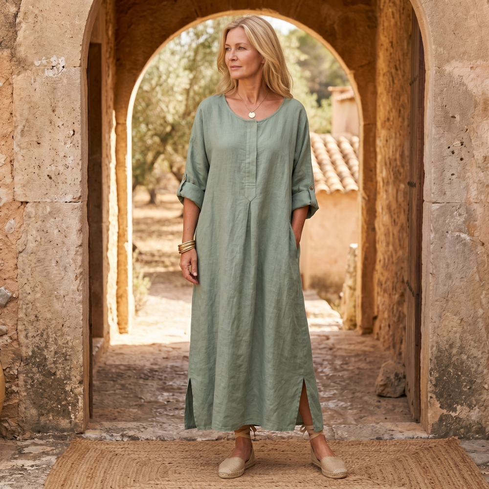 Lunavia™ – Flowy Linen-Style Maxi for Everyday Elegance