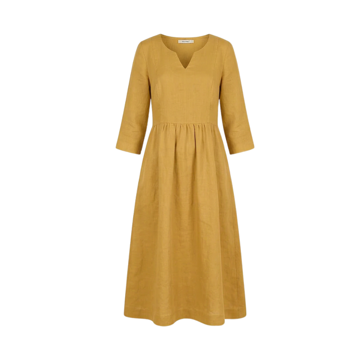 Solenne™ – Relaxed V-Neck Midi Dress with Pockets