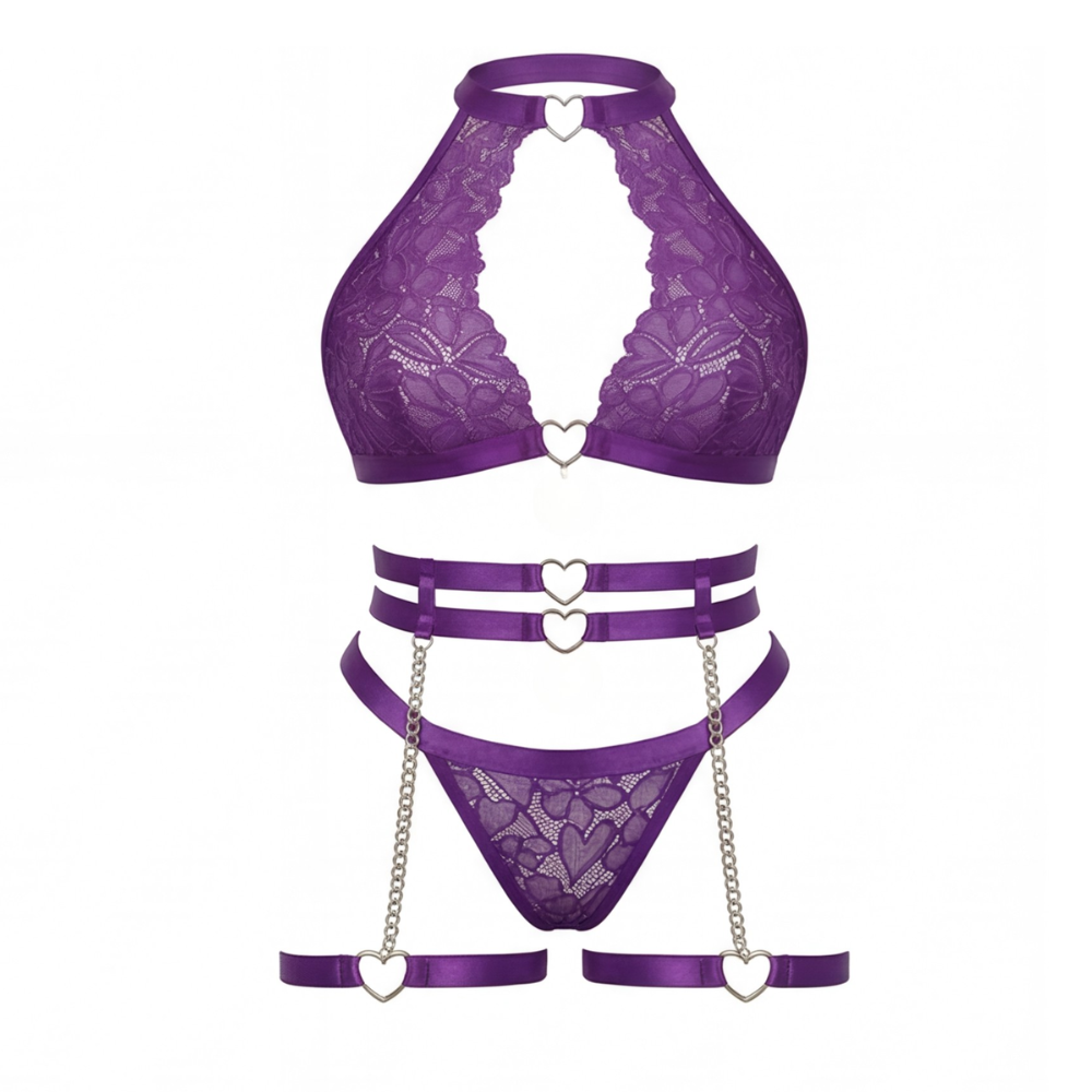 Adoré™ – Heart Chain Lace Garter Lingerie Set