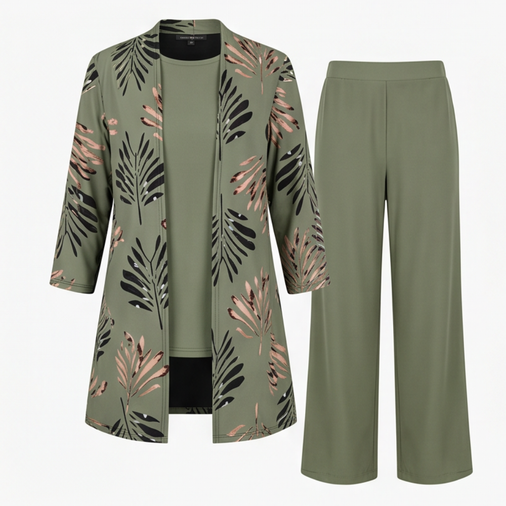 Trielle - Women's Elegant 3-Piece Floral Pantsuit Set