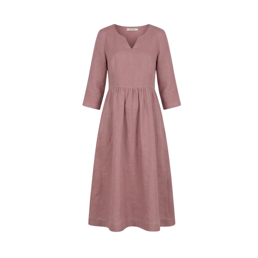 Solenne™ – Relaxed V-Neck Midi Dress with Pockets