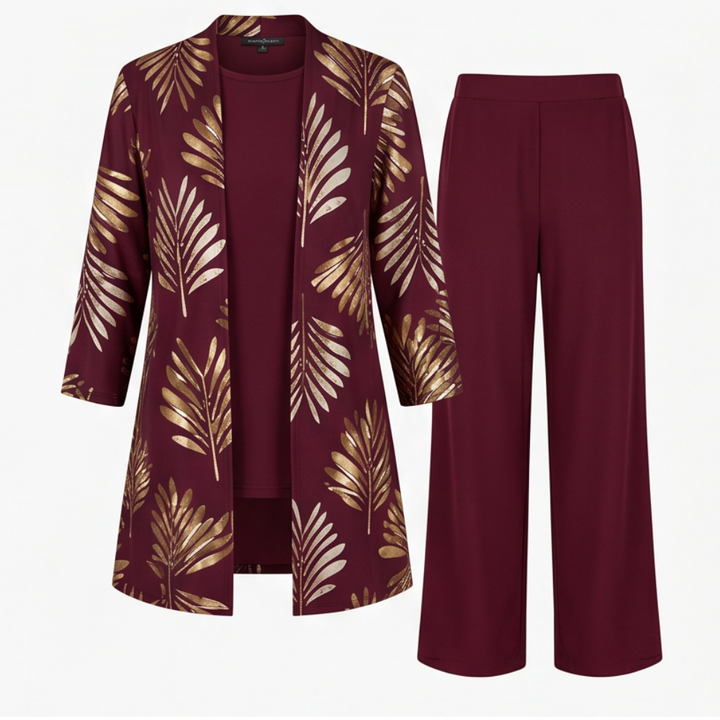 Trielle - Women's Elegant 3-Piece Floral Pantsuit Set