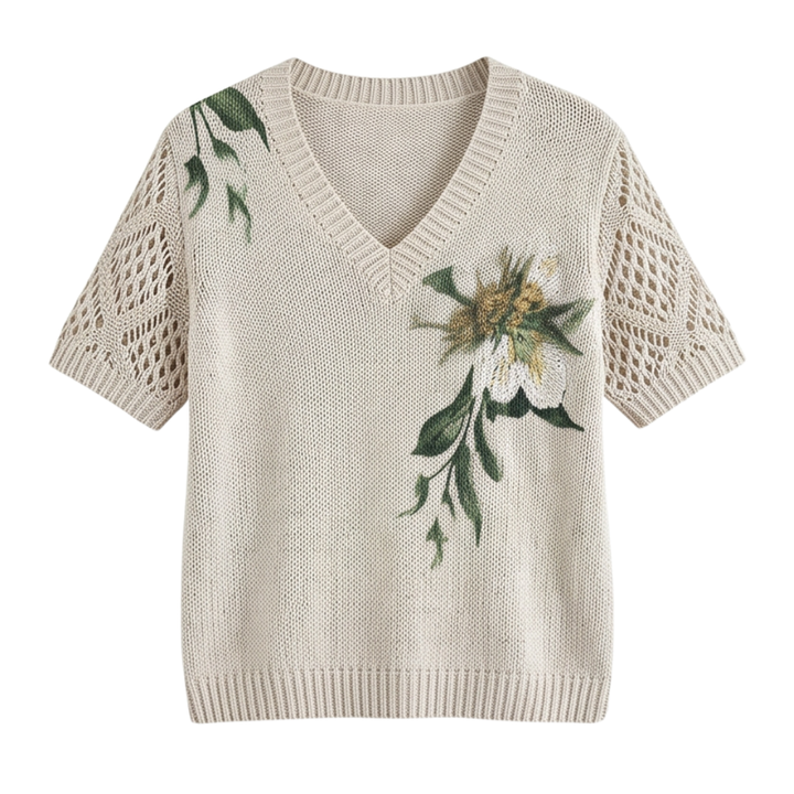 Rosavelle - Women's Crochet Sleeve Floral Knit Top