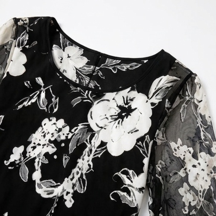 Solenya™ – Floral Chiffon Dress with Sheer Overlay