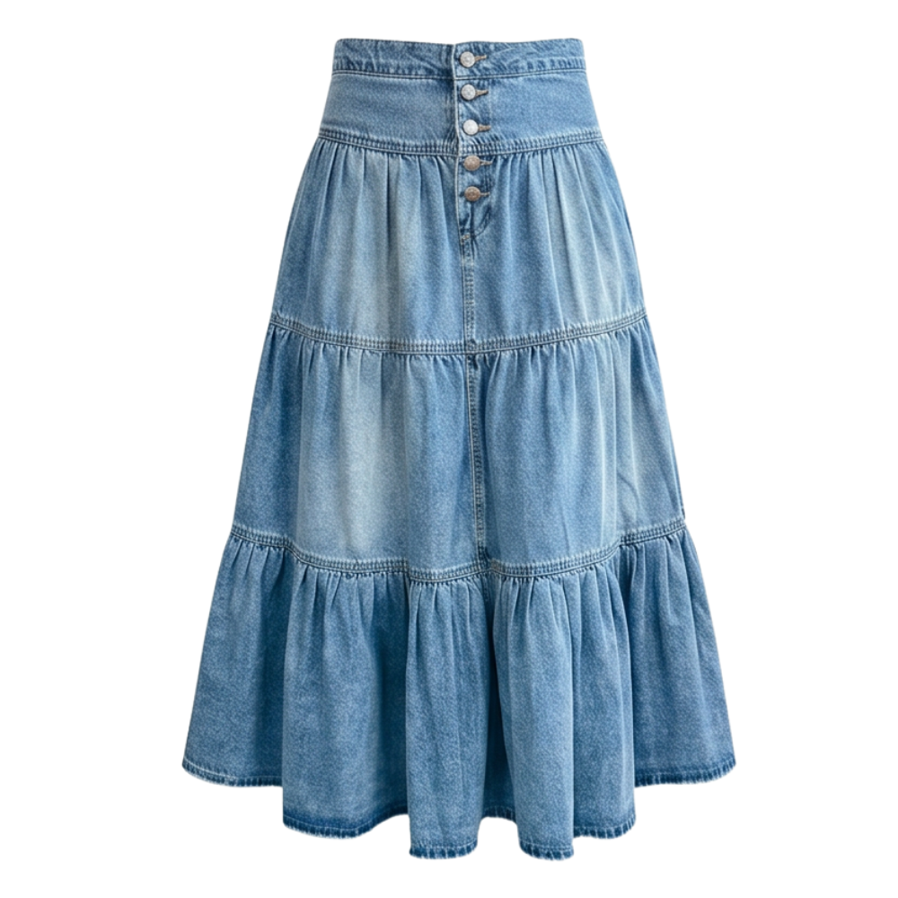 Soléra - Women's Soft Button-Front Denim Maxi Skirt