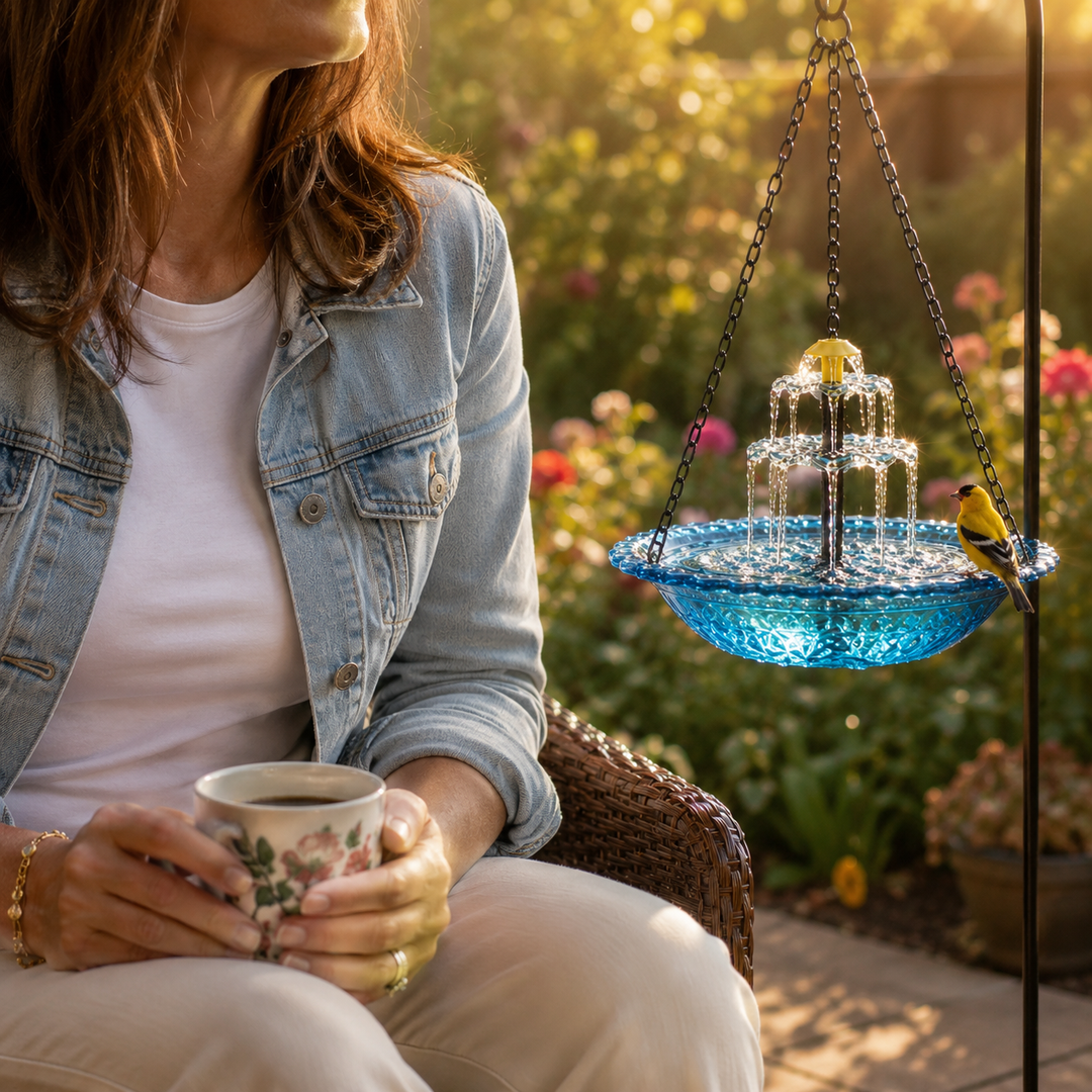 Avelora™ – Solar Hanging Bird Bath Fountain with Two-Tier Cascade