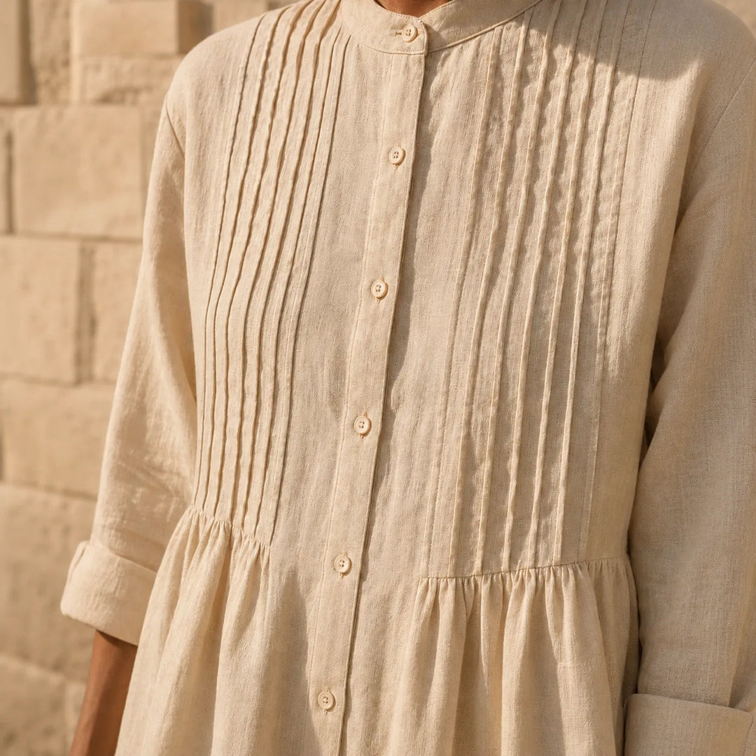 Costera – Flowy Pintuck Shirt Dress, Linen-look, Midi Length