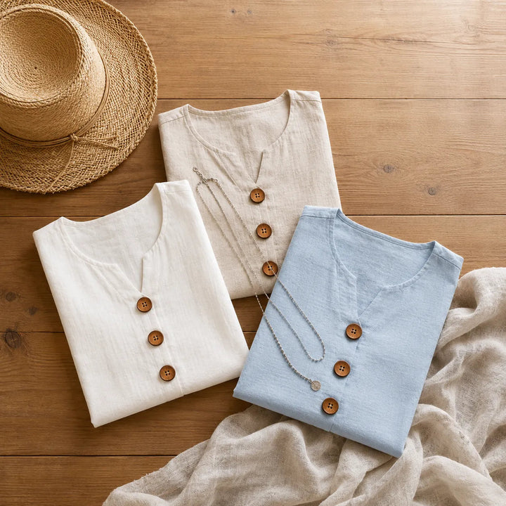 Lunelle – Sleeveless Linen Look V-Neck Tank with Buttons